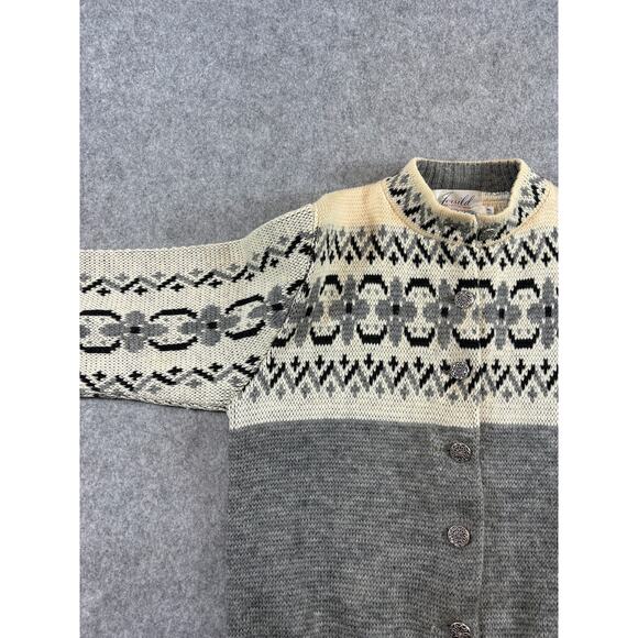 Vintage 60s Jersild Cardigan Sweater Womens Medium Gray Wool Knit Retro Aztec - Picture 6 of 10